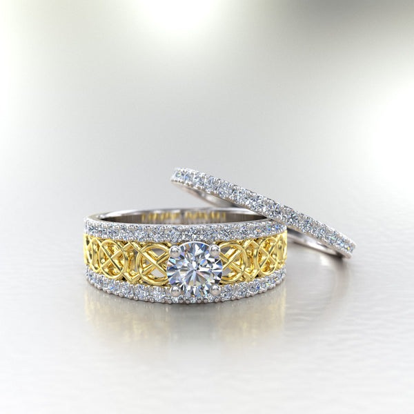 1.42ct Certified Diamond Two Tone Gold Celtic Bridal Set - 12GG05